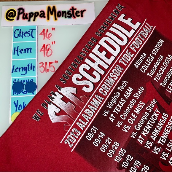 ALABAMA Crimson Roll Tide Football 2013 T-Shirt XL Schedule Graphics Unisex - Picture 9 of 9